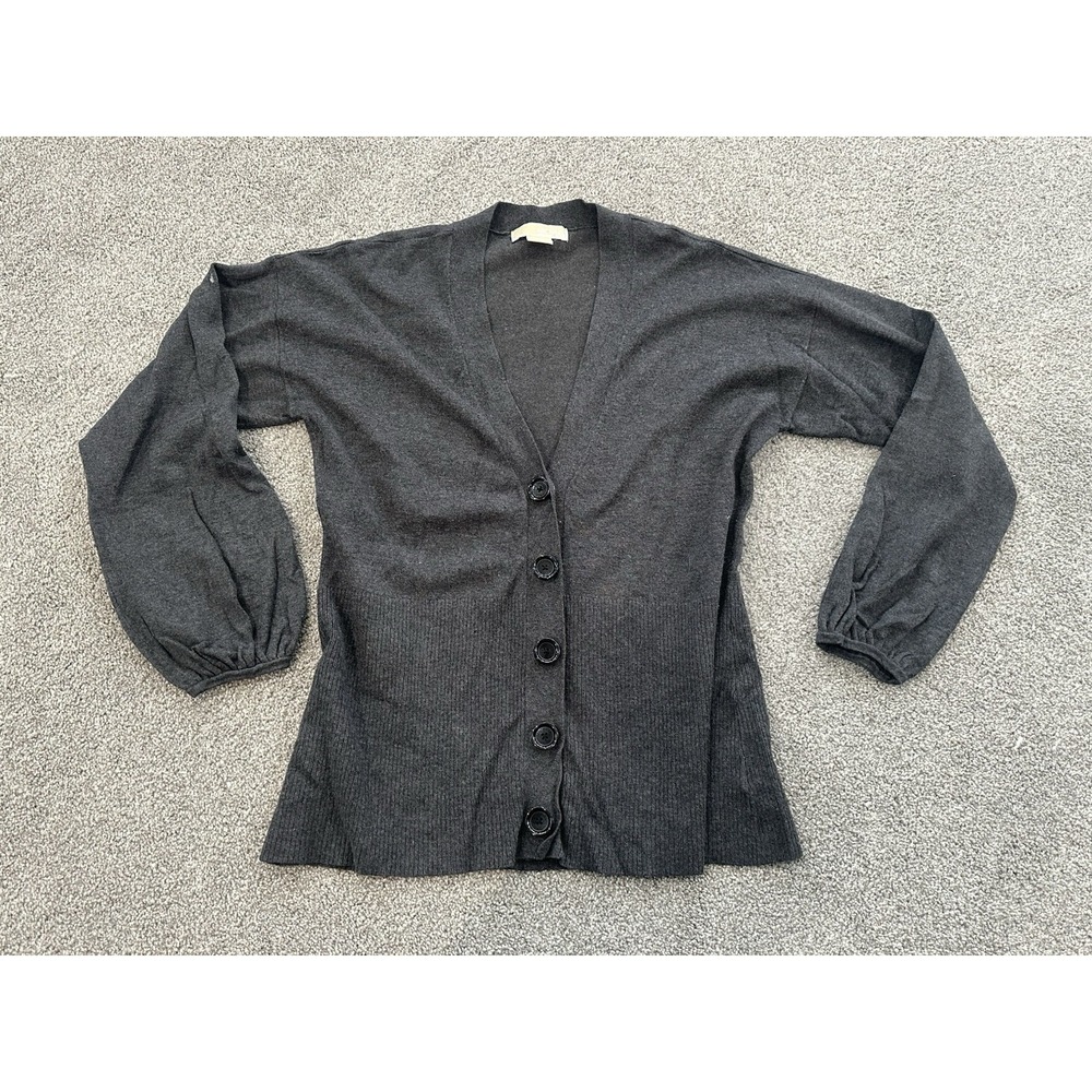 Michael Kors Womens Cardigan Sweater Sz L Gray Knit Fall Winter Dark Academia